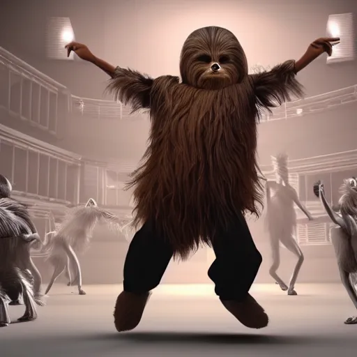 Image similar to wookie dancing at studio 5 4 incredible detail, fineline detail, cinematic quality, high octane, vray render