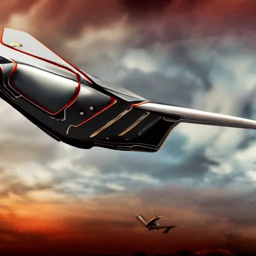 Prompt: flying falcon with cybernetic aerodynamic parts, close shot, storm sky, cinematic, render, digital art