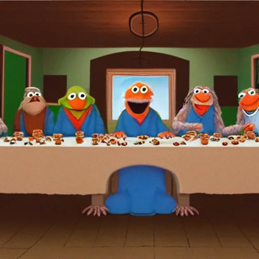 Prompt: the last supper but with Muppets