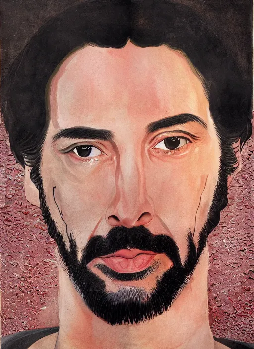 Image similar to high quality detailed painting by francesco clemente, keanu reeves