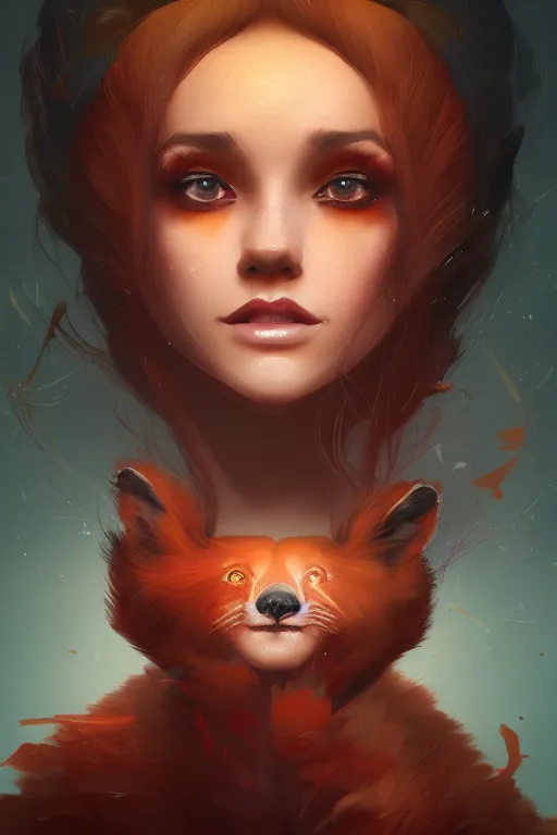 Prompt: a detailed portrait of a beautiful woman with ( red panda ) features, in professional makeup, dramatic lighting, by lois van baarle, ross tran, greg rutkowski, 4 k, trending on artstation