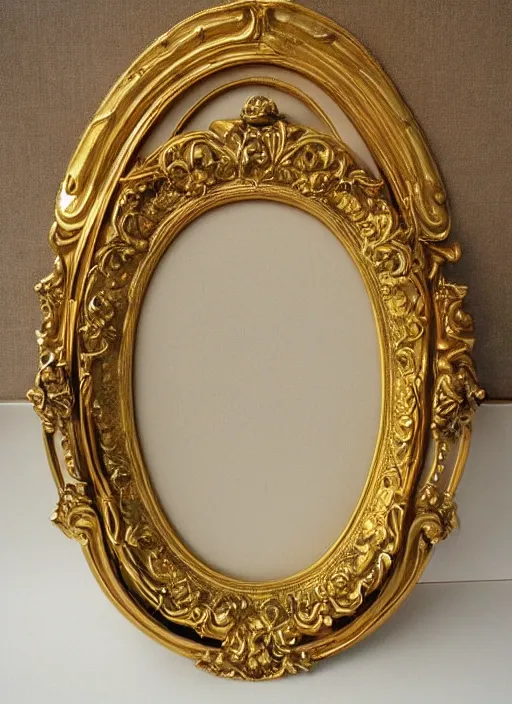 Prompt: beautiful baroque oval frame, royal, gilded with gold, magical, video game asset, fantasy, illustration