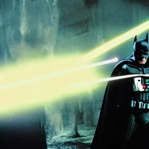 Image similar to photograph of batman engaging in a lightsaber battle in star wars 2 0 0 5