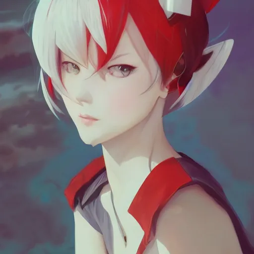 Image similar to a cute anime girl wtih cat ears and tail, white hair, red eyes, full body, matte painting, by greg rutkowski and ilya kuvshinov and alphonse maria mucha and matsumoto taiyou, super clear details, hyper realistic, trending on artstation, 8 k
