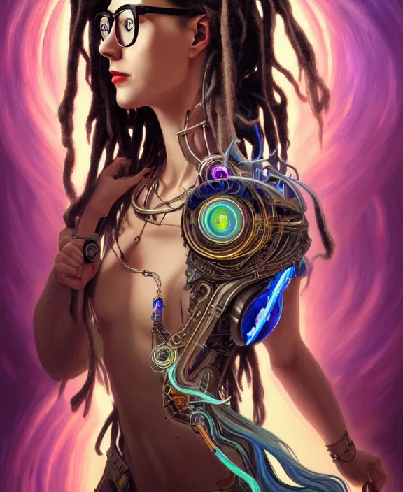 Prompt: a whirlwind of souls rushing inside the metaverse, half body, jewelry, glasses, dreads, pharaoh, android, cyborg, cyberpunk face, by loish, d & d, fantasy, intricate, elegant, highly detailed, colorful, vivid color, digital painting, artstation, concept art, art by artgerm and greg rutkowski and alphonse mucha