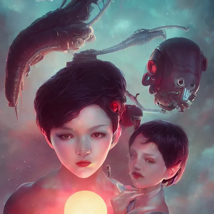 Image similar to alien love - by tom bagshaw, by ilya kuvshinov, rtx rendering, octane render 1 2 8 k, maya, extreme high intricate details by wlop, digital anime art by ross tran, medium shot, close up shot, composition by sana takeda, dramatic lighting by greg rutkowski, 8 k, trending on artstation