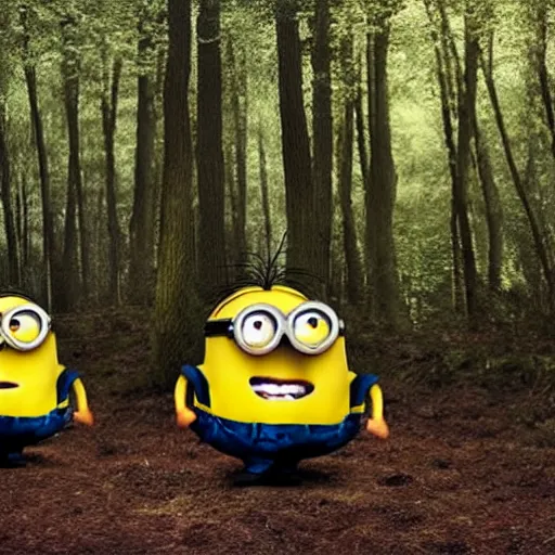 Prompt: Minions make testudo formation in the forests of germania, Totenberg forest