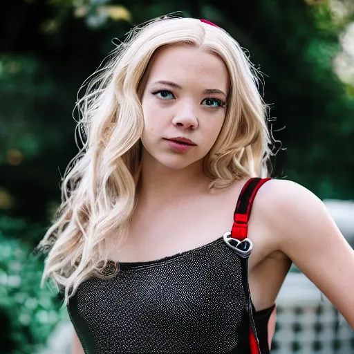 Prompt: sydney sweeney in cosplay as android 1 8, dslr photo, 8 5 mm f / 1. 8