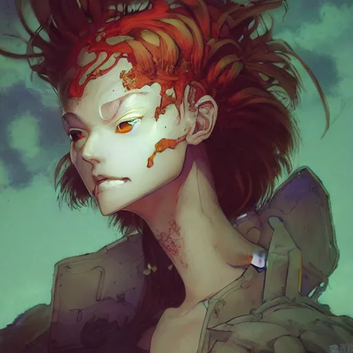 Image similar to prompt : dungeon character portrait soft light painted by james jean and katsuhiro otomo and erik jones, inspired by evangeleon anime, smooth face feature, intricate oil painting, high detail illustration, sharp high detail, manga and anime 1 9 9 9