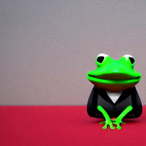 Image similar to a frog in a tuxedo suit holding a suitcase, octane render, hyperrealistic, 8K, 3D