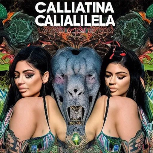 Image similar to dilapidated coachella with Kylie Jenner as a Mastodon Album Art cover