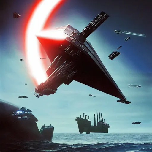 Image similar to darth vader using the force to bring down a star destroyer, epic, cinematic, concept art, incredible