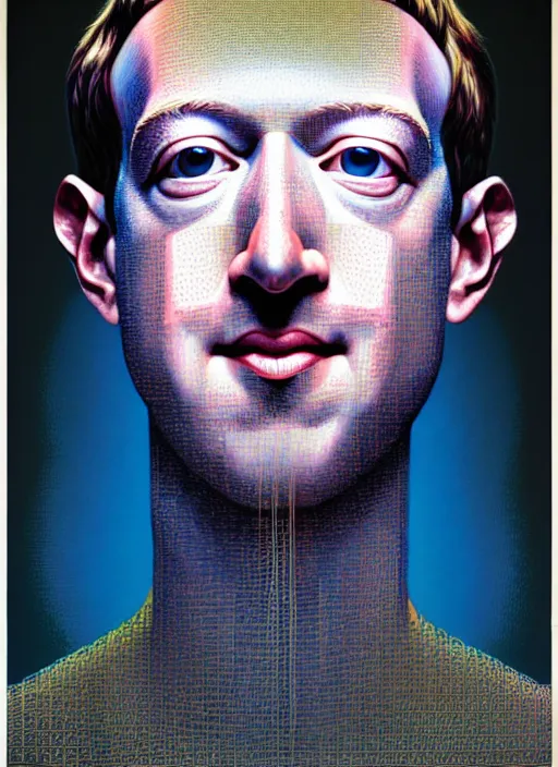 Prompt: hyper detailed 3d render like an Oil painting - Portrait of Mark Zuckerberg hooked up to a mainframe by Jacek Yerka, Mariusz Lewandowski, Houdini algorithmic generative render, Abstract brush strokes, Masterpiece, Edward Hopper and James Gilleard, Zdzislaw Beksinski, Mark Ryden, Wolfgang Lettl, hints of Yayoi Kasuma, octane render, 8k