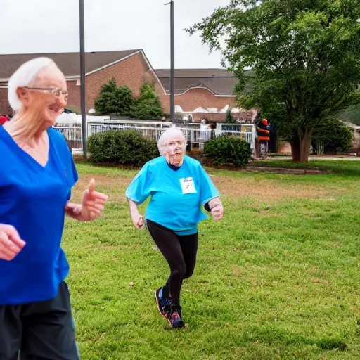 Prompt: Nursing home fun run, Canon EOS R3, f/1.4, ISO 200, 1/160s, 8K, RAW, unedited, symmetrical balance, in-frame