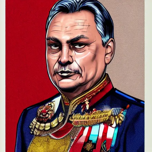 Image similar to id photo of a viktor orban in emperor outfit, art by victor stabin