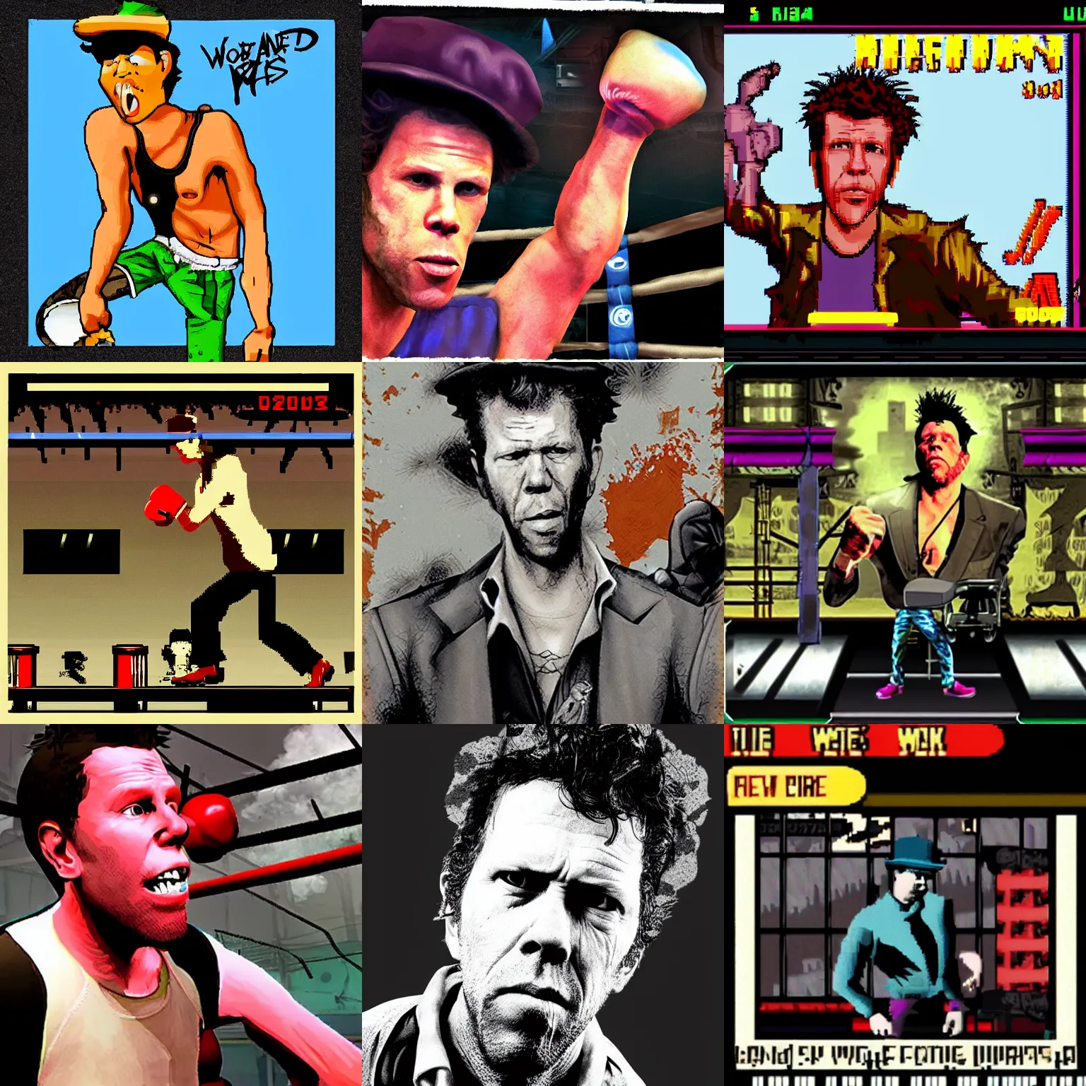 Prompt: Tom Waits as a video game boxer