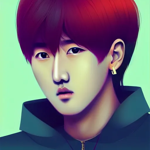 Prompt: K-pop idol Changbin, muted colors, matte print, pastel colors, 2d, ultra highly detailed, smooth, sharp focus, digital art, digital painting, fan art, elegant, artstation, head is centered, by Ilya Kuvshinov