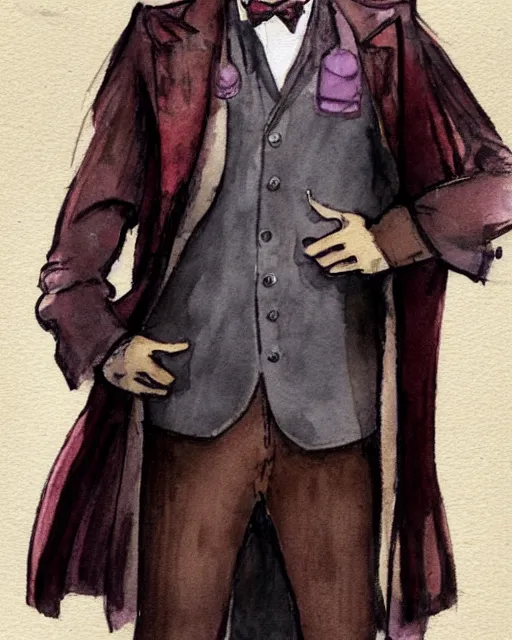 Image similar to Doctor Who costume, concept art, watercolor, brown and purple