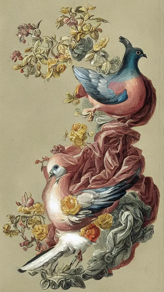 Prompt: rococo painting of a pigeon, y 2 k aesthetic, clip art