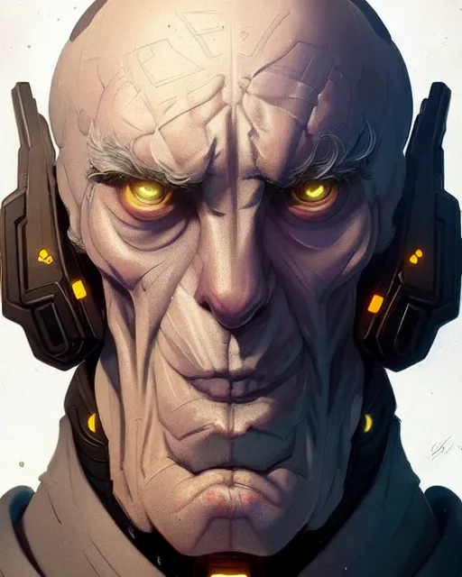 Image similar to sigma from overwatch, character portrait, portrait, close up, concept art, intricate details, highly detailed by greg rutkowski, michael whelan and gustave dore