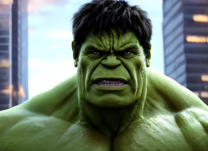 Image similar to film still of hulk posing for his new linkedin profile picture in the new avengers movie, 4 k