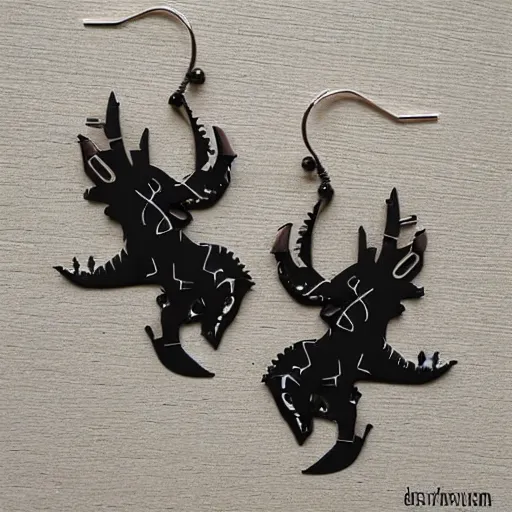 Image similar to 2d lasercut dinosaur earrings, popular on artstation, popular on deviantart, popular on pinterest