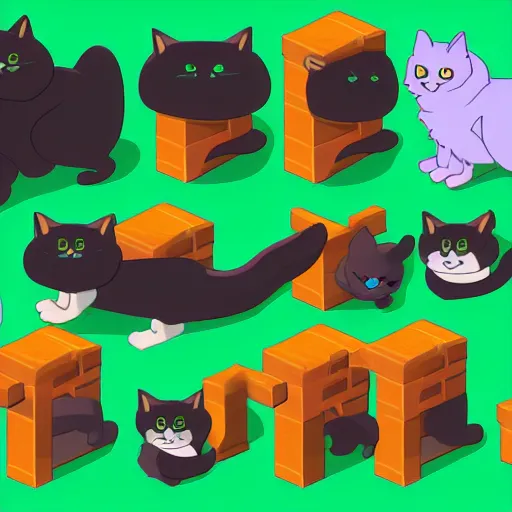 Image similar to 2 d isometric spritesheet of a black cat, all directions, high definition, 8 k, trending on itch. io, pixel art