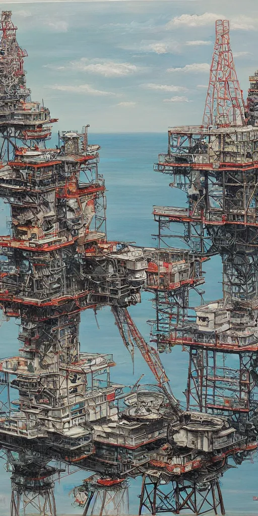 Image similar to oil painting scene from oil platform by kim jung gi