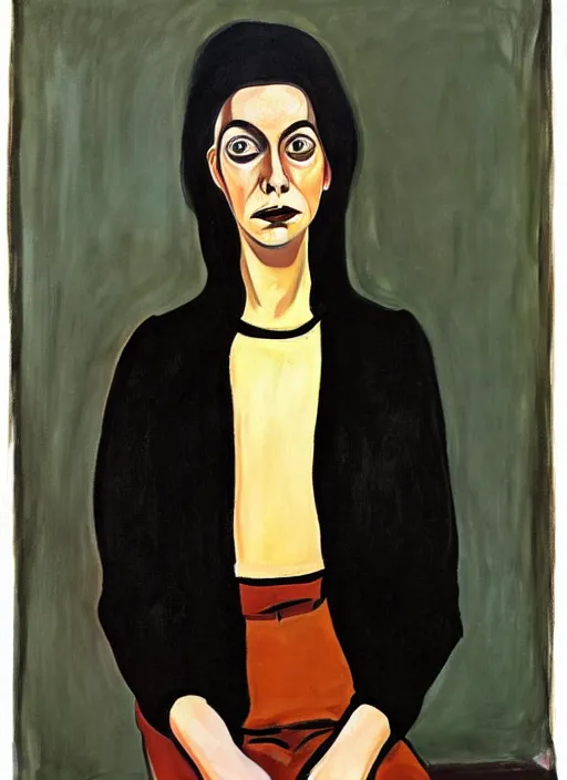 Image similar to a portrait of a pretty sewer punk young lady by alice neel