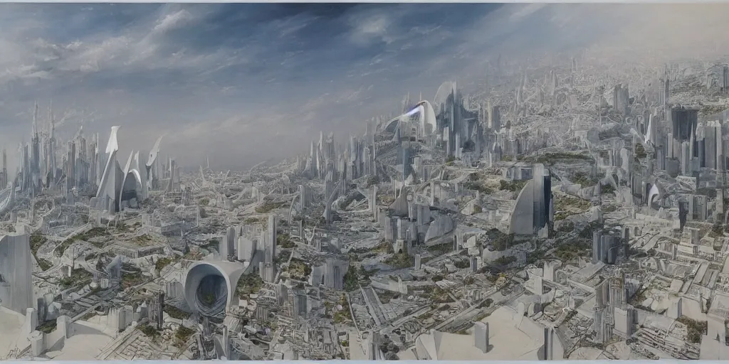 Image similar to a beautiful painting of epic fantasy islamic zaha hadid city by alan lee, trending on artstation