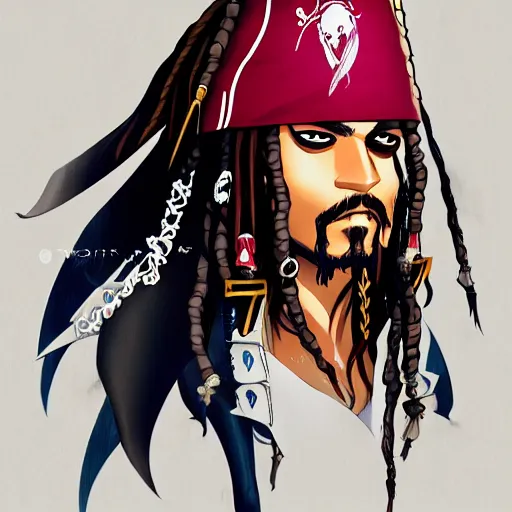 Image similar to portrait of captain jack sparrow, anime fantasy illustration by tomoyuki yamasaki, kyoto studio, madhouse, ufotable, trending on artstation