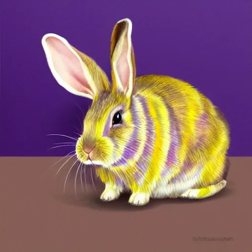 Image similar to realistic rabbit with purple and yellow stripes