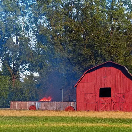 Prompt: barn on fire