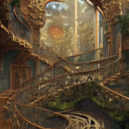 Prompt: art panoramic mansion art nouveau intricate details digital art ornate cryengine render by moebius, m. c. escher, syd mead, antoni gaudi, tomasz alen kopera, andreas franke, victo ngai, benoit mandelbrot