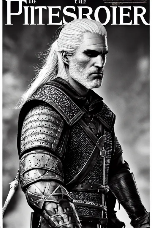 Image similar to portrait of geralt of rivia, 5 5 mm lens, professional photograph, black and white, times magazine, serious