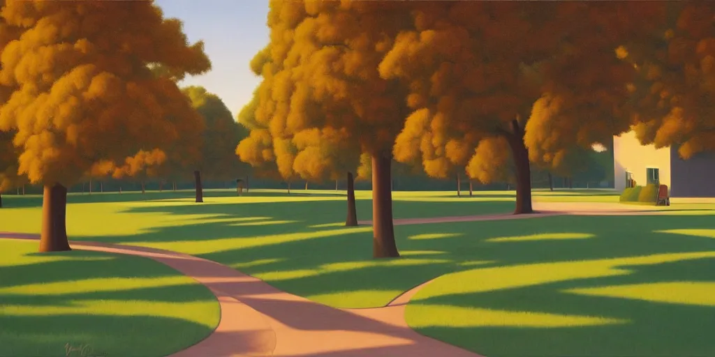 Prompt: the empty park, summer evening, kenton nelson