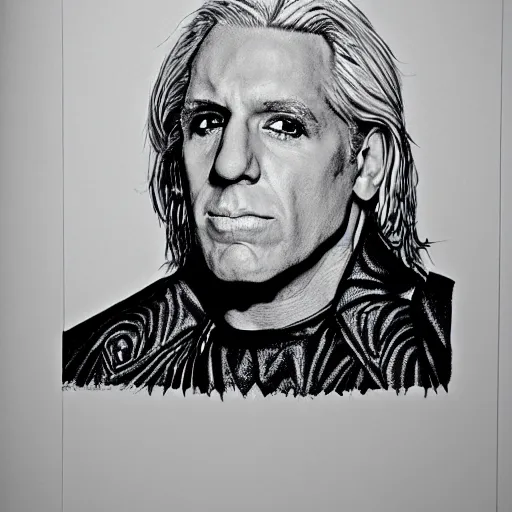 Image similar to Ric Flair, portrait, wooooo, background alligator scales, hyperrealistic, drawing