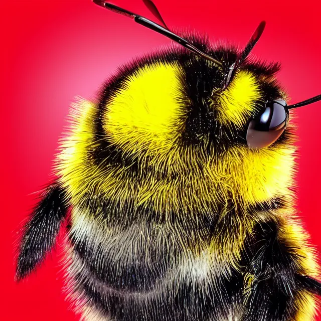 Image similar to bumble bee, red background, flying, 4 k