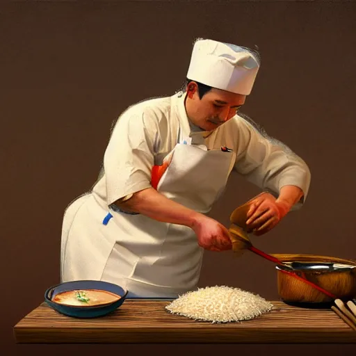 Image similar to A shrimp chef preparing a dish of rice, digital art, detailed