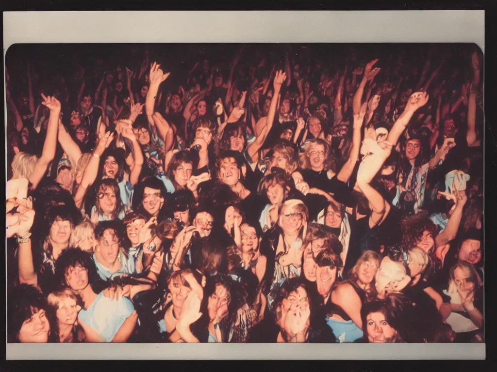 Prompt: 80s polaroid colour flash photograph of 80s rock concert