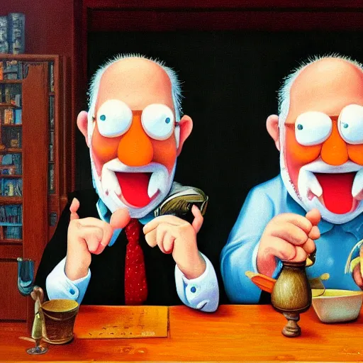 Prompt: Statler and Waldorf in a Scott Listfield painting