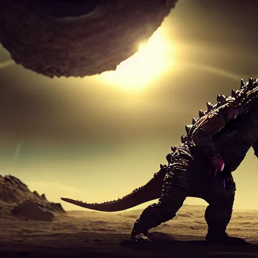 Image similar to Alien mutant Godzilla in an unknown planet, photorealistic, 8k