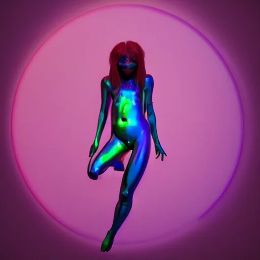 Image similar to born again christian tiktok influencer jumping and talking about how aliens are real only if you eat crayons because they see the phosphorescence in your boddy, in the style of james jean, artstation trending, 8 k, 3 d render, photorealistic, volumetric lighting caustics, pink