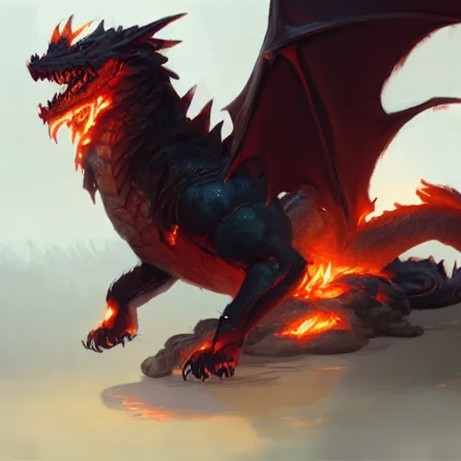 Image similar to a fire dog dragon, greg rutkowski