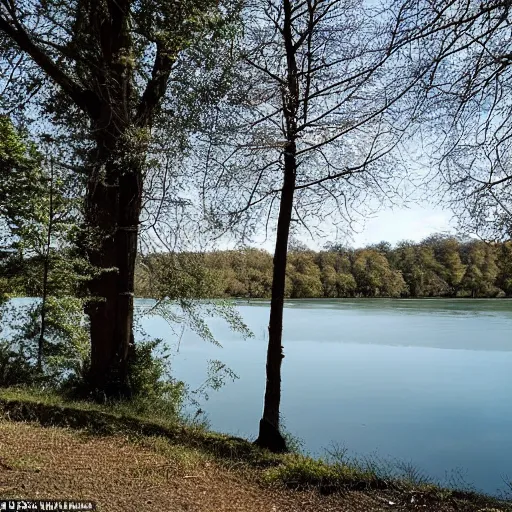 Image similar to at the dam there was a field, with a path running through it, and the sky was a pale blue with no clouds, and the trees stood silent in their verdure