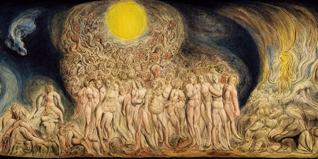Image similar to the marriage of heaven and hell, art by william blake and samuel palmer