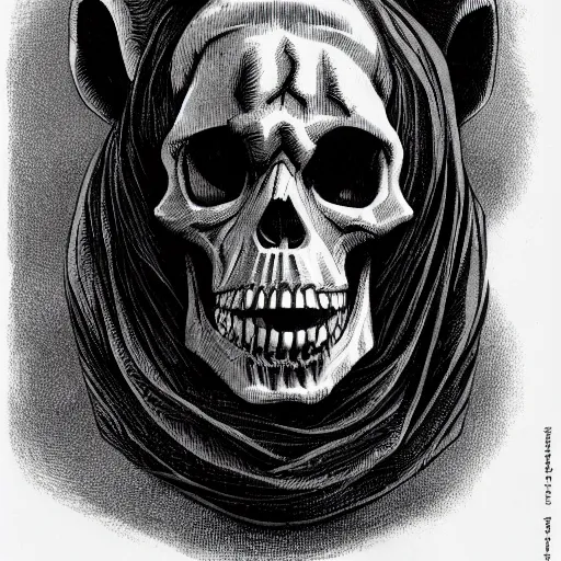 Image similar to A skull of a tapir. Frontal View, Close Up Shot, Dark Fantasy, Film Noir, Black and White. High Contrast, Mike Mignola, D&D, OSR