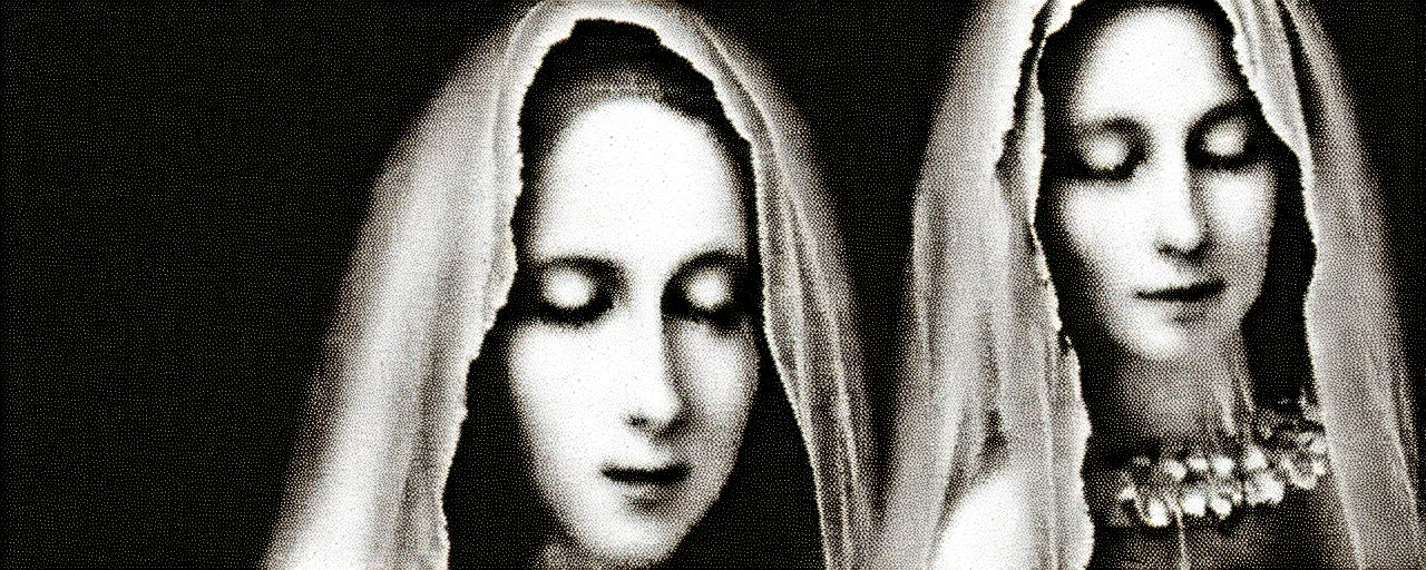 Image similar to vhs static overlay of marian apparition, vhs, 1 9 9 0, highly realistic, highly detailed, vhs noise static, black and white, vhs glitch