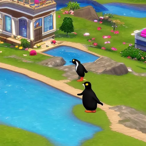 Prompt: “Pingu in the Sims 2”