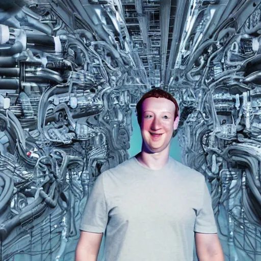 Prompt: Intricate matte painting of tubes coming out of Mark Zuckerberg's head into a computer